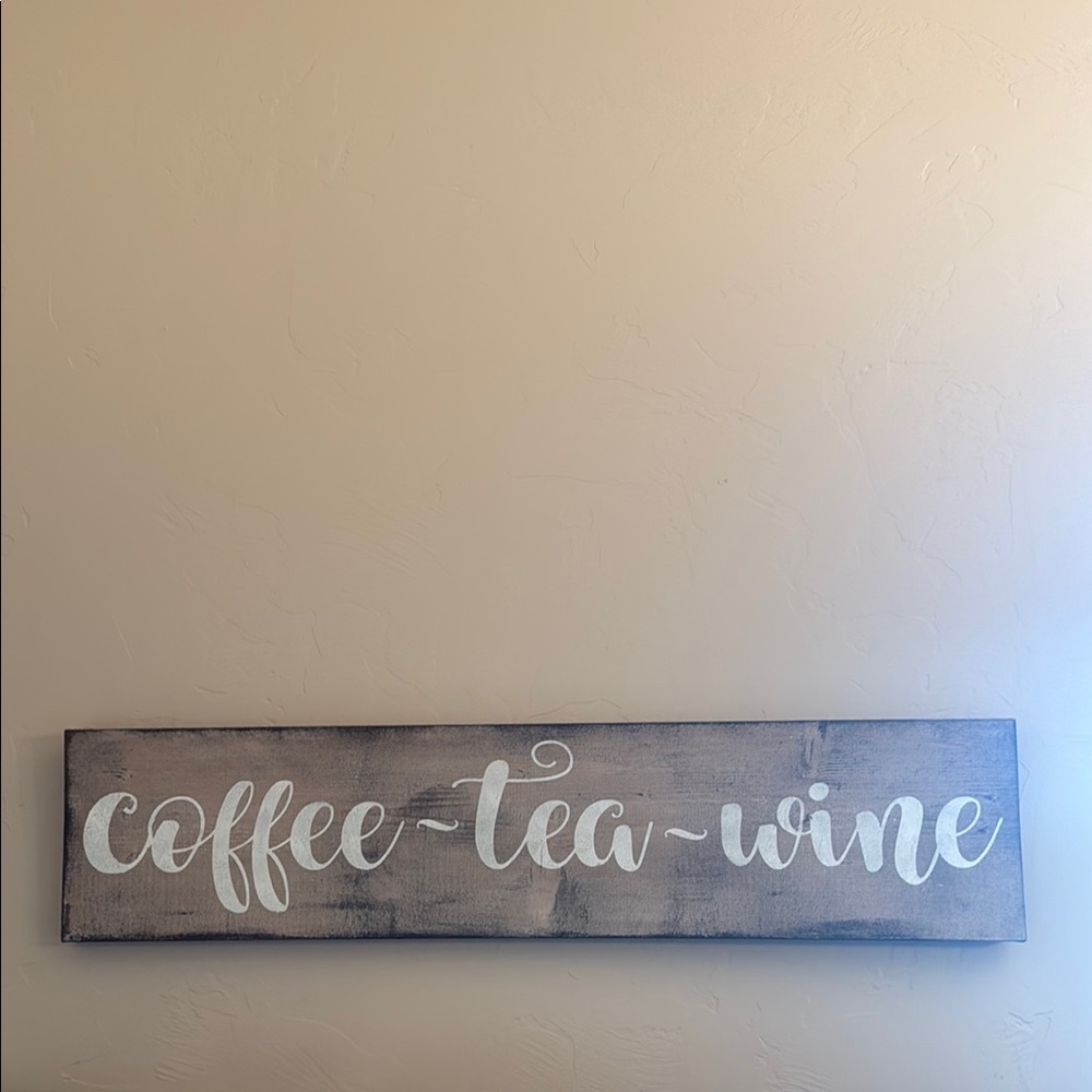 Rustic Wooden Kitchen Sign - Coffee, Tea, Wine